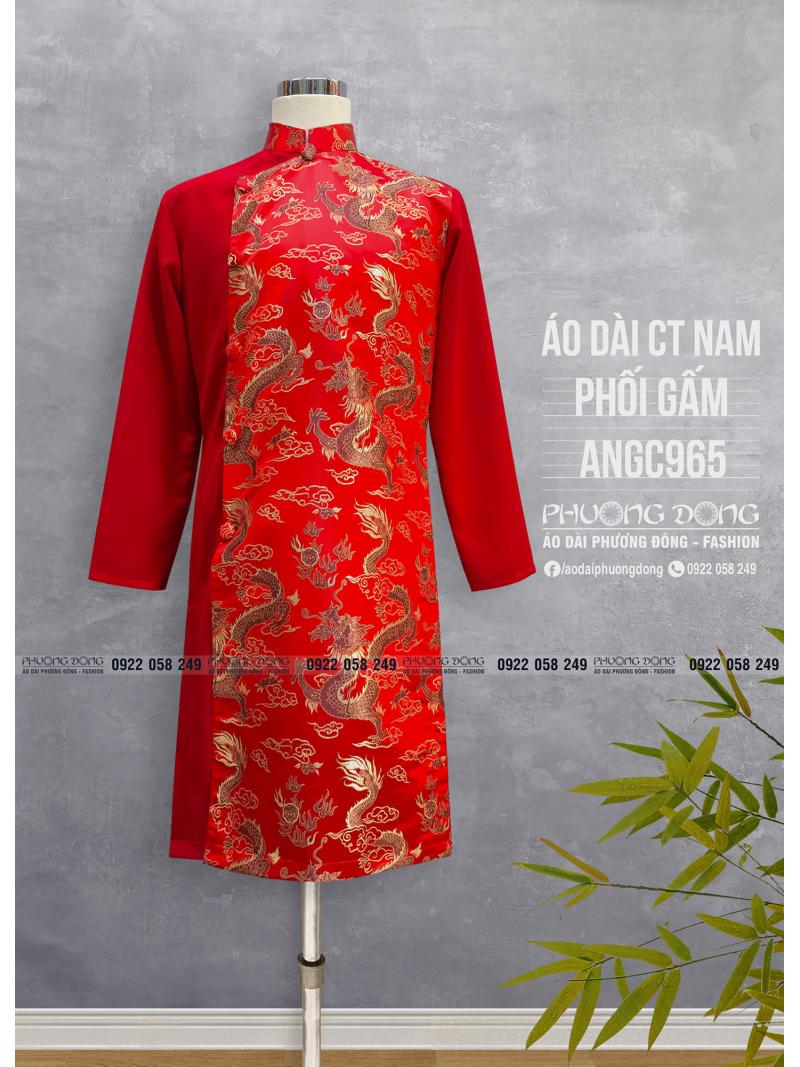 Áo Dài Cách Tân Nam Gấm Và Phối Gấm ANGC965